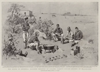 Powstanie w Rodezji, piechota konna z kolumny pułkownika Pageta bawi się w Macloutsie